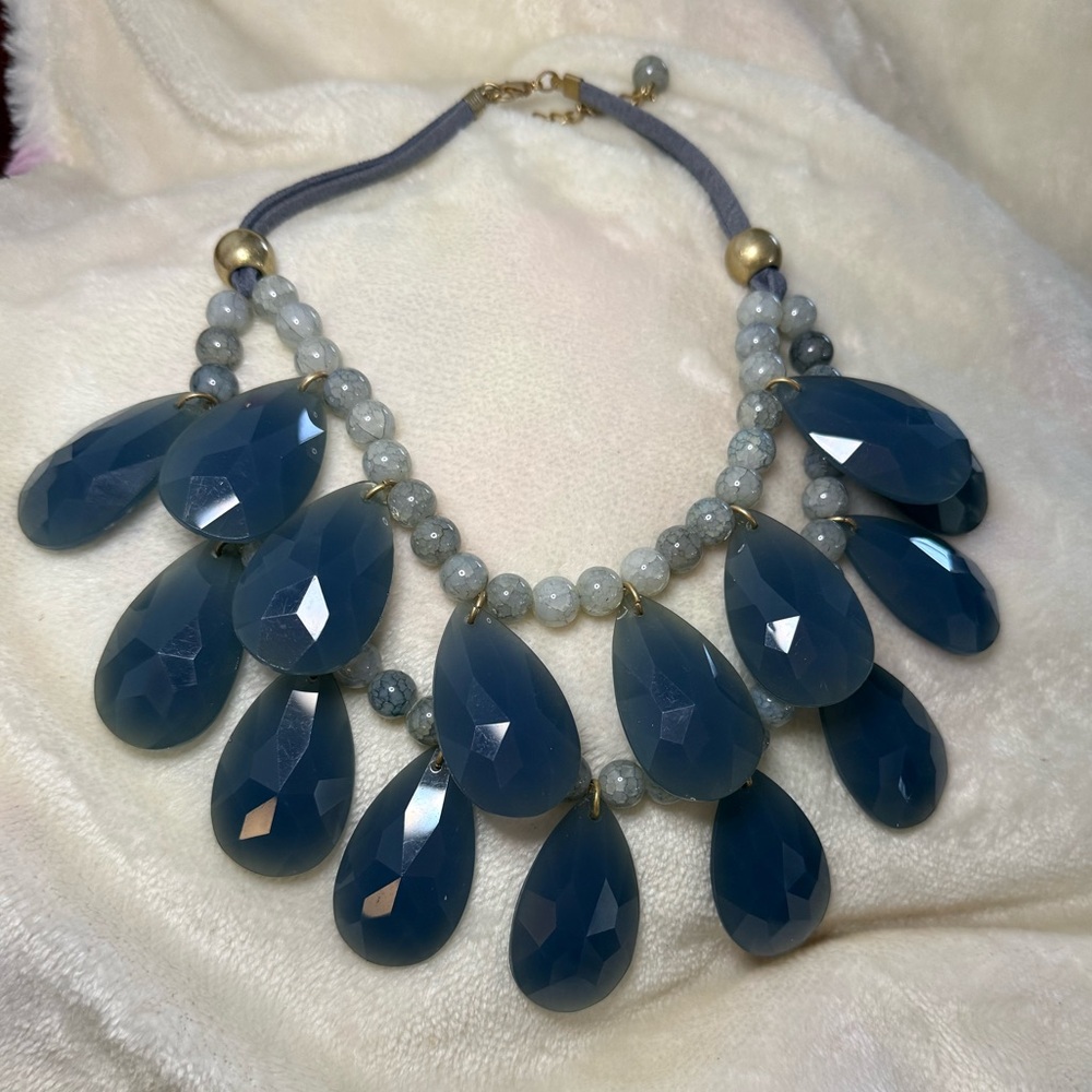 Anthropologie Double Layer Statement Necklace Blue - image 1